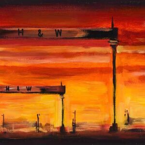 HARLAND & WOLFF SUNSET by John Stewart | Original Oil Painting | £395
